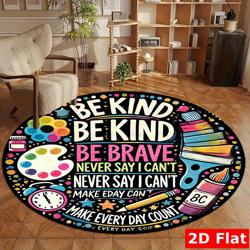 Kids Education Motivation - Tapis rond en flanelle avec citation