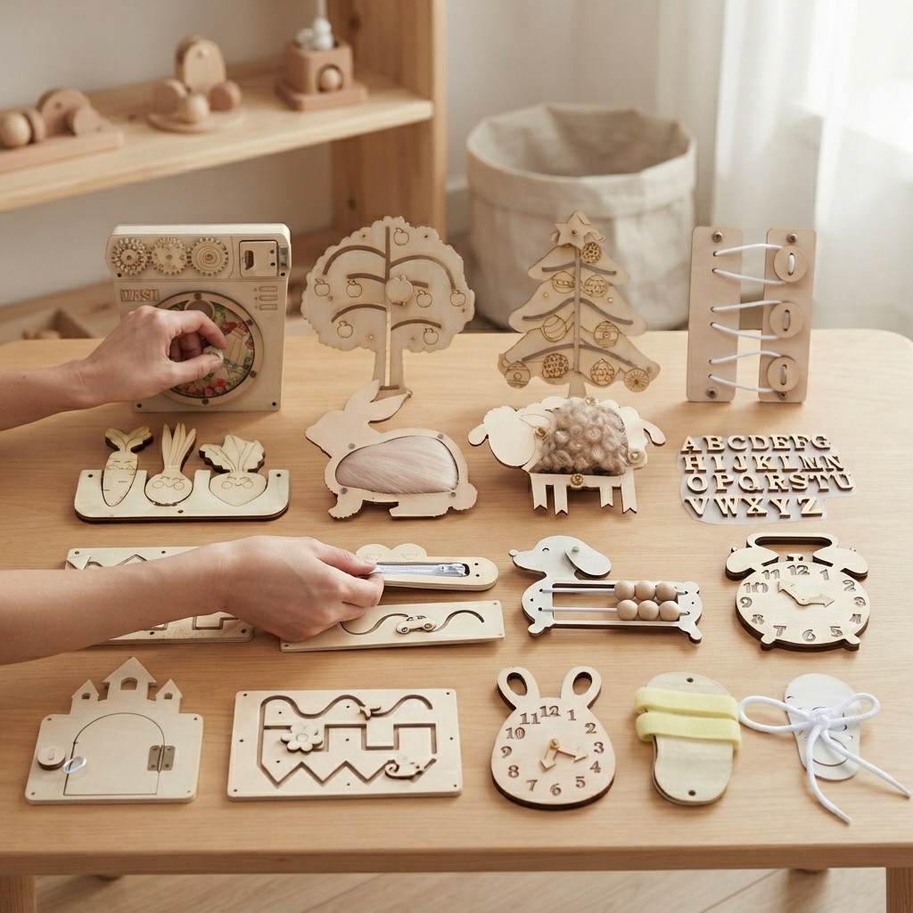 Kids Education Usa - Tableau d'activités Montessori en bois, puzzle
