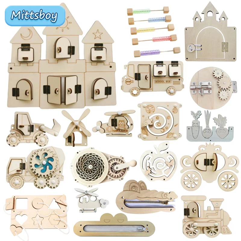 Kids Education Usa - Planche occupée Montessori, accessoires en bois,